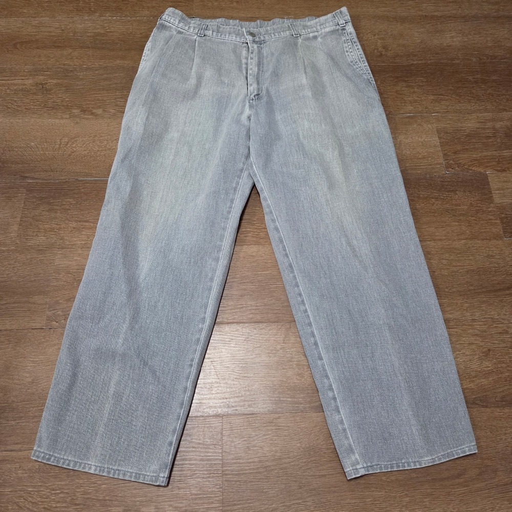 Vintage Dockers Levis Pleated Denim Pants Mens 36x30 Grey Faded Made in USA 90s